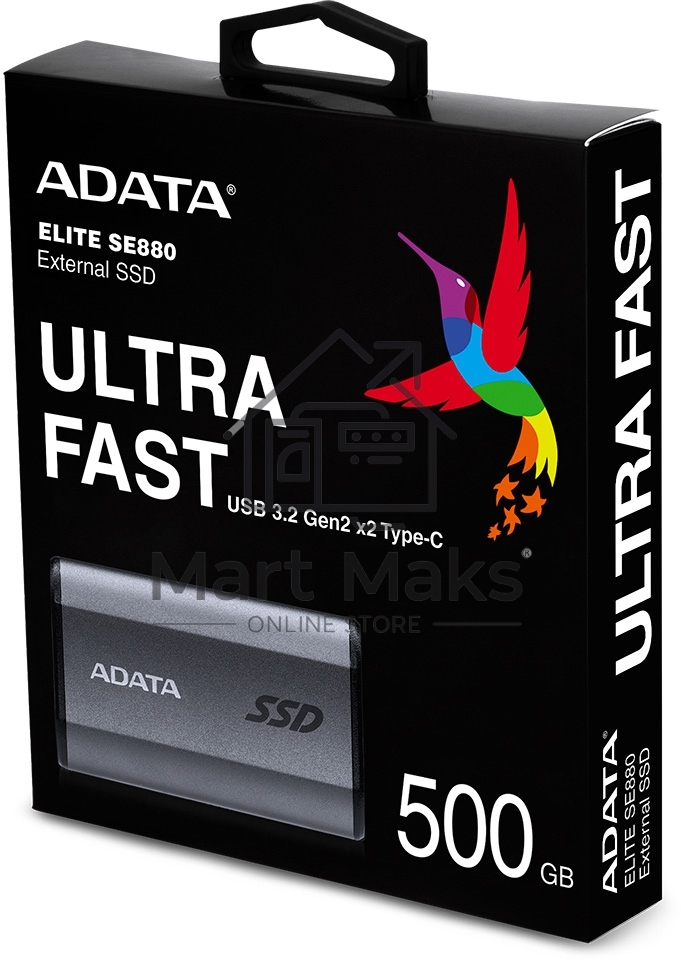 Внешний жесткий диск ADATA 500ГБ USB-C, SE880, R/W 2000MB/2000MB/s, серый