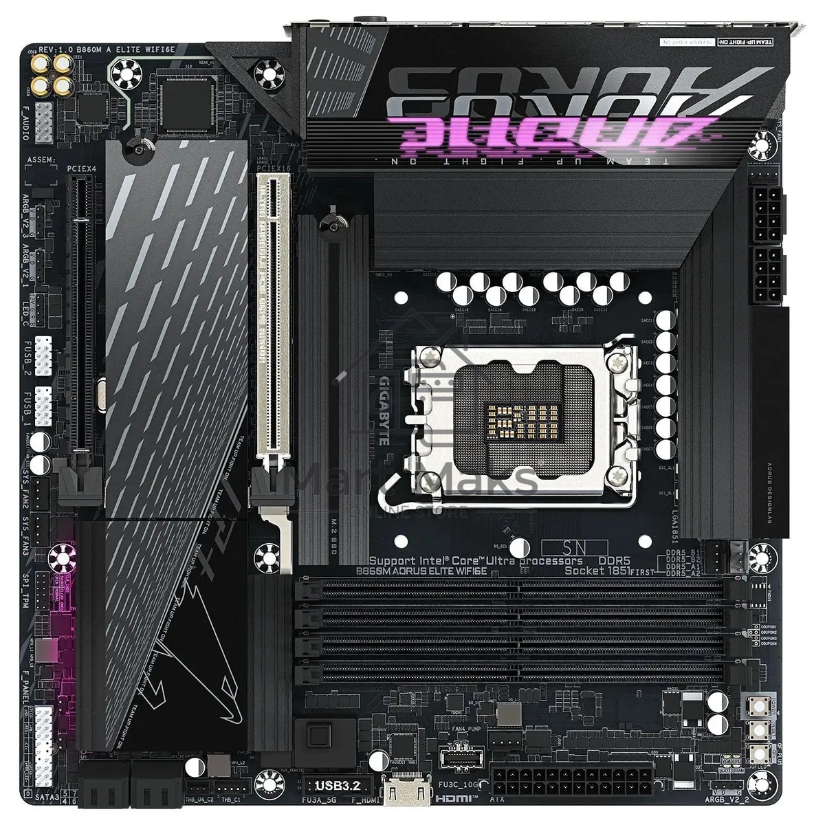 Материнская плата Gigabyte B860M AORUS ELITE WIFI6E, LGA 1851, Intel B860, 4xDDR5, 4xSATA, 3xM.2, 1xPCIe 5.0 x16, 1xPCIe 4.0 x4, 1xHDMI, 1xDP, 1xUSB4 Type-C, 1x 2.5Gb LAN, 4xUSB-A 3.2 Gen 1, 2xUSB-A 3.2 Gen 2, 4xUSB-A 2.0, 7.1, mATX