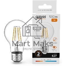 Лампа светодиодная филаментная Gauss Filament 7Вт цок.: E27 груша св. свеч. бел. теп. (упак.: 10 шт)