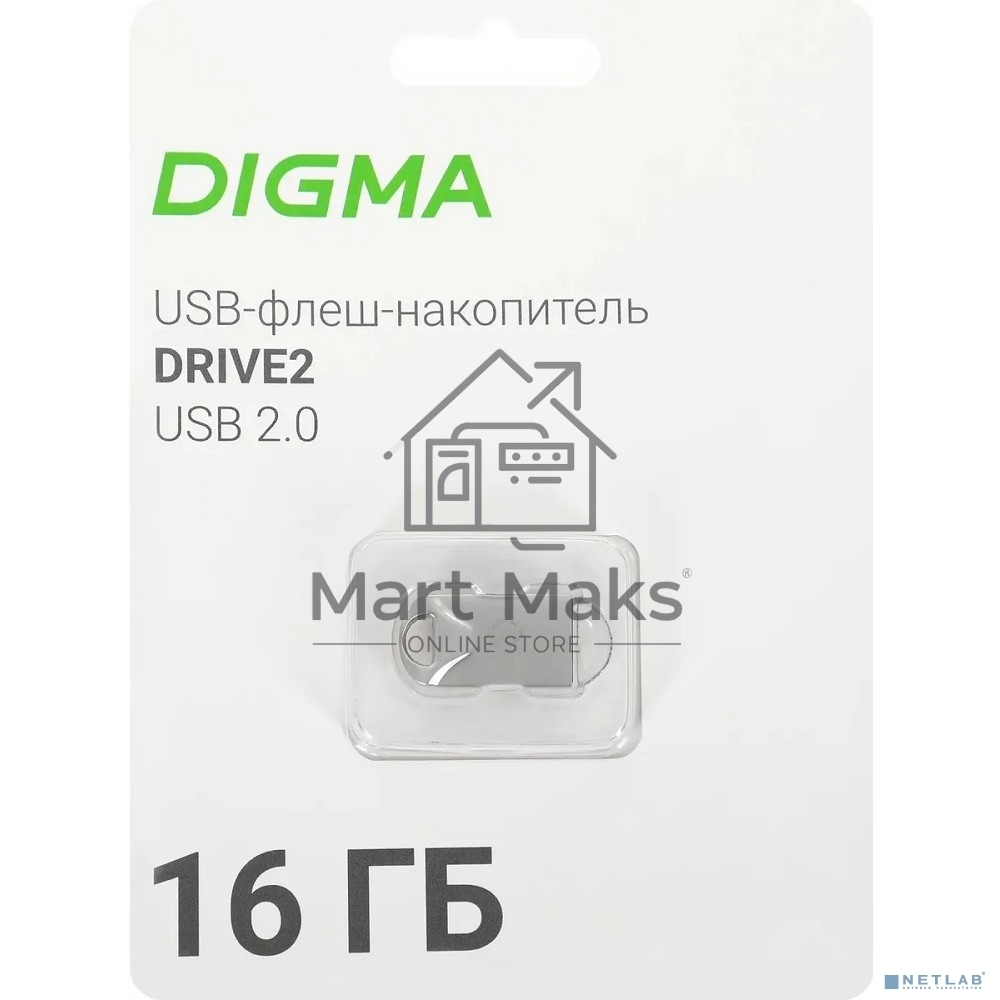 Флешка USB R/W Digma R/W 16Gb DRIVE2 DGFUM016A20SR USB2.0 серебристый