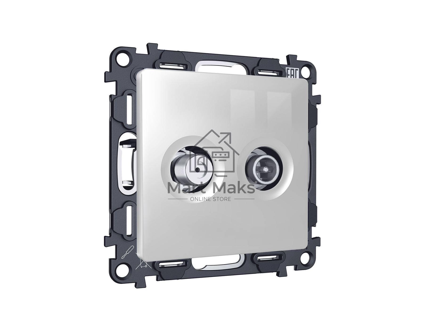 Комплект механизма розетки TV оконечной + SAT 5-862MHz 3.5dB/950-2150MHz 3.5dB ALFA Серебро глянец QUANT (AP4133, VM217) MA413310