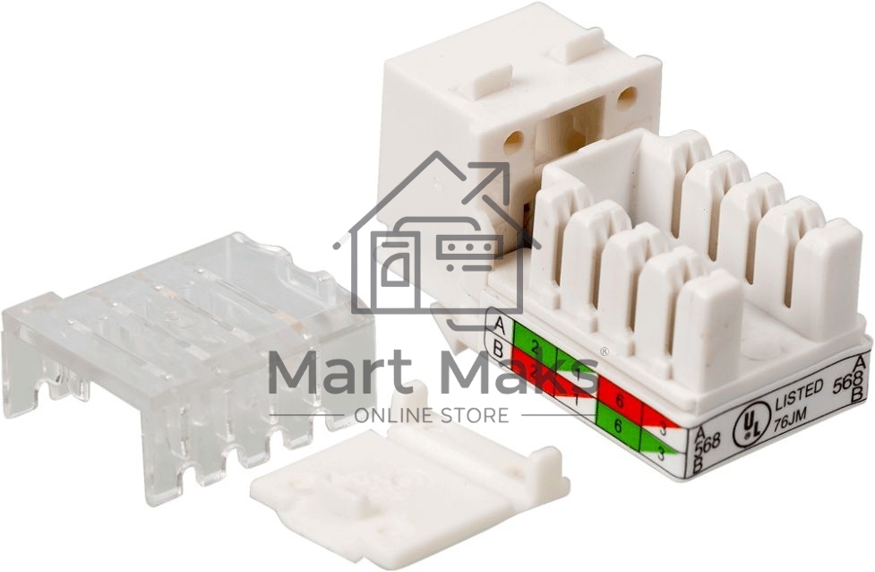 Модуль Keystone, RJ45, кат.5E, UTP, 90 градусов, узкий, со шторкой, белый