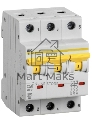 Выключатель автоматический трехполюсный ВА47-60M 3Р 50А 6кА С MVA31-3-050-C IEK