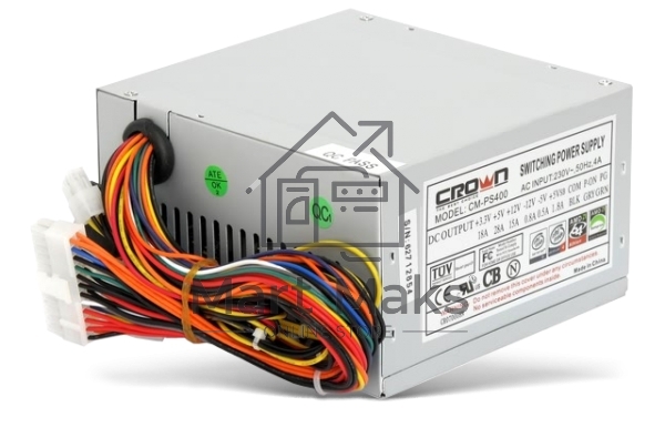 Блок питания CROWN CM-PS400W (20+4in, 80mm FAN, SATA*2, PATA(big Molex)*4, FDD*1, 4+4pin, Lines 1x12V OEM)