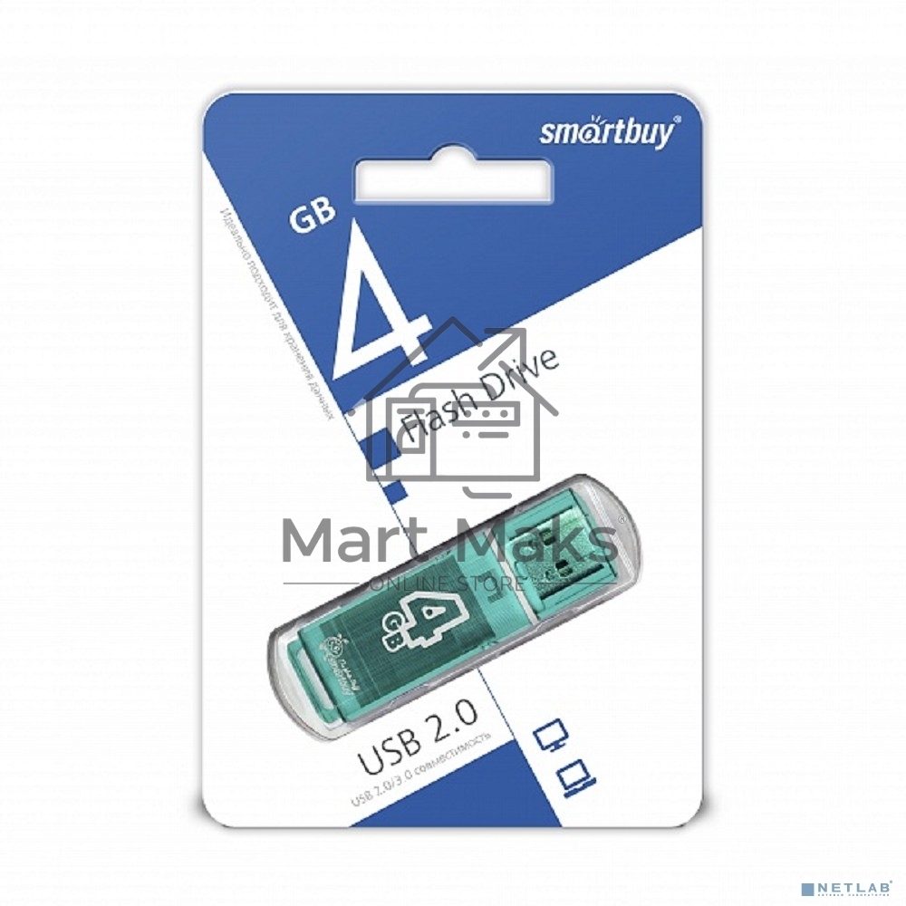 Флешка USB R/W R/W SmartBuy 4Gb USB Drive <USB2.0> SmartBuy Glossy series Green (SB4GBGS-G)