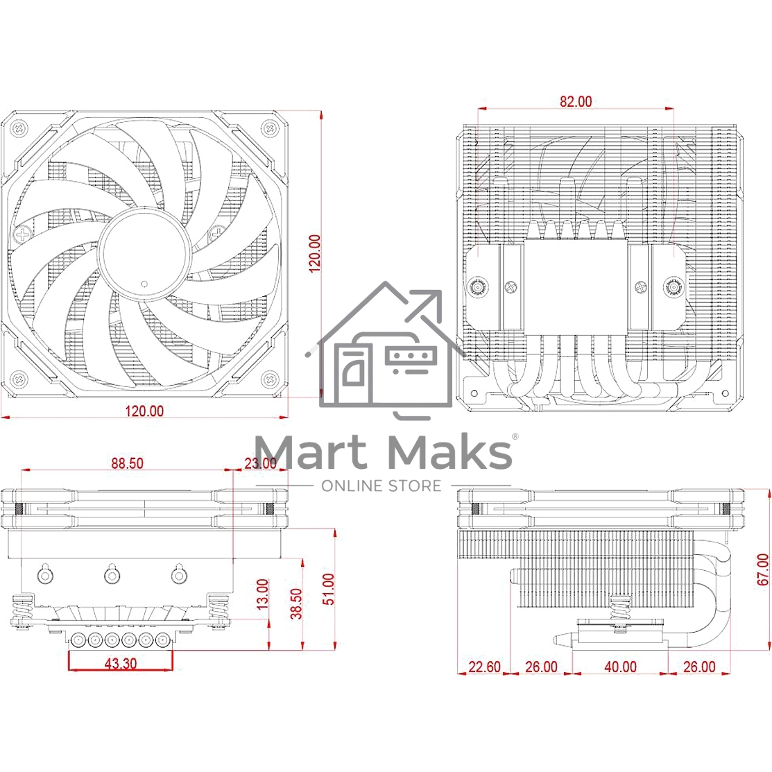 Устройство охлаждения(кулер) ID-Cooling IS-67-XT черный 120мм алюминий+медь 2200rpm 35db 4-pin 150W 67мм