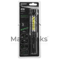 Фонарь ручной модель Gauss GFL109 4W 200lm 3xAAA LED 1/12/72