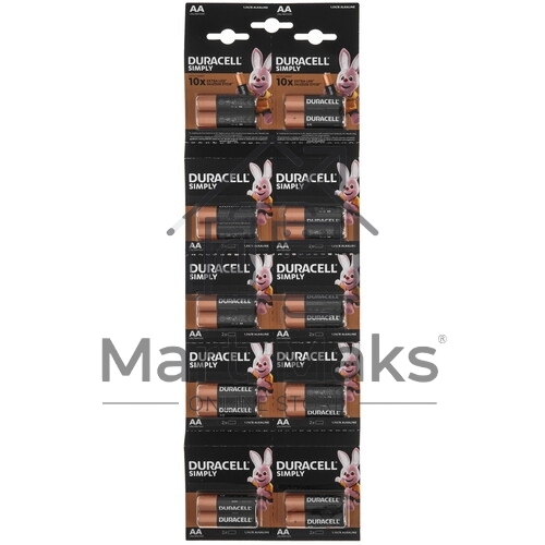 Батарейка AA/ Батарейка Duracell SIMPLY LR6 AA BL20 (2*10) Alkaline 1.5V отрывные (20/200/16000) (20 шт.)