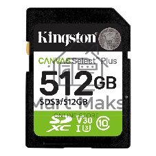 Флеш карта SDXC UHS-I Kingston Canvas Select Plus 512 Gb, 150 МБ/с, Class 10, SDS3/512Gb