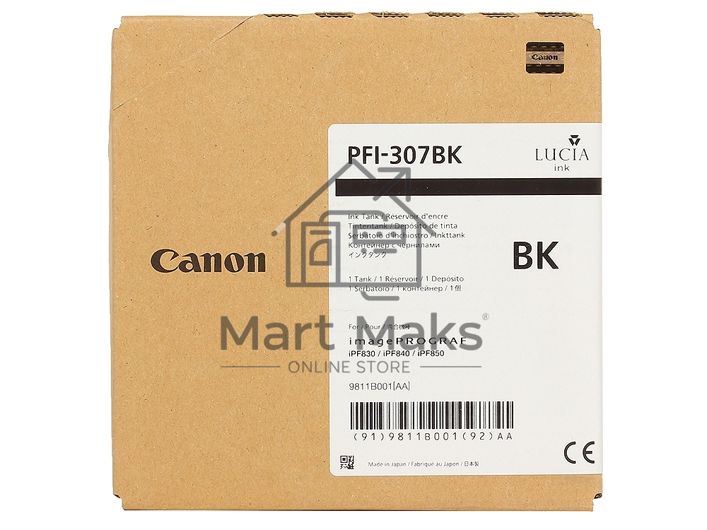Картридж струйный Canon PFI-307 BK черный (330 мл) для Canon imagePROGRAF iPF830, iPF840, iPF850