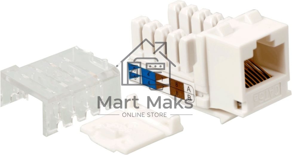 Модуль Keystone, RJ45, кат.5E, UTP, 90 градусов, узкий, со шторкой, белый