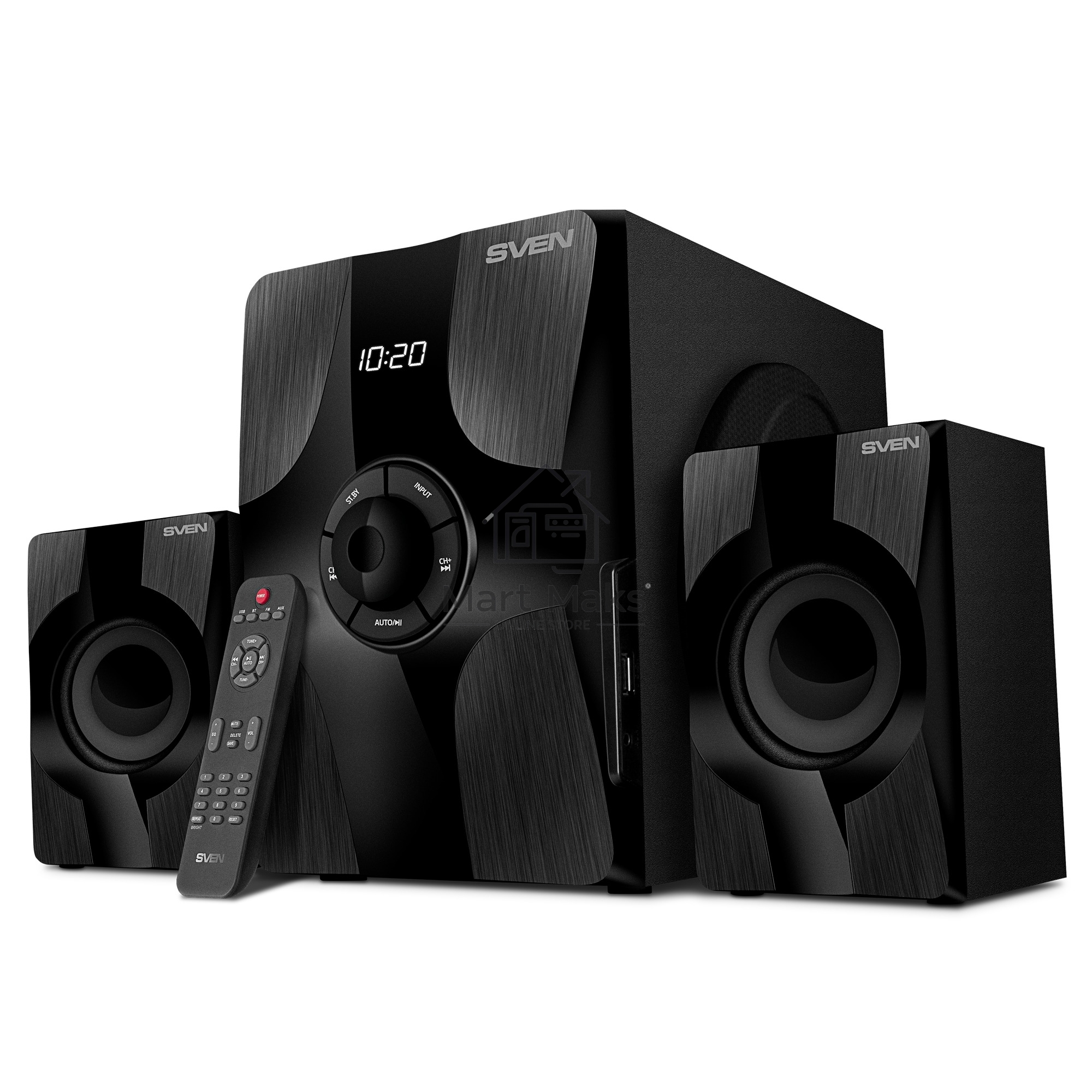 Колонки SVEN MS-315 2.1 чёрные (2x13W + 20W, Bluetooth, ПДУ, USB flash, LED-дисплей, FM-радио)