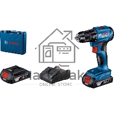 Дрель-шуруповерт аккумуляторная Bosch GSB 185-LI, 18В, 2 АКБ, Кейс