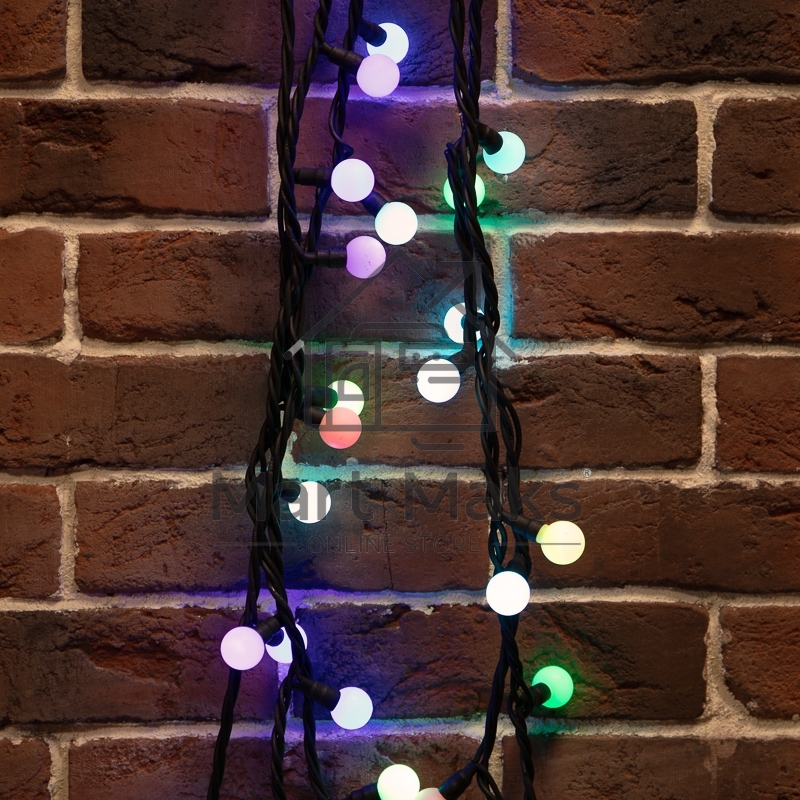 Гирлянда Neon-night Мультишарики Ø17,5 мм, 10 м, черный каучук, 80 LED, цвет RGB