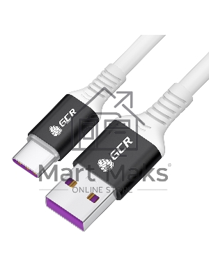 Кабель GCR 0.5m, TypeC POWER DELIVERY 60 W, 5A max, быстрая зарядка, белый TPE, AL case черный, белый ПВХ, 28/22 AWG, GCR-53655