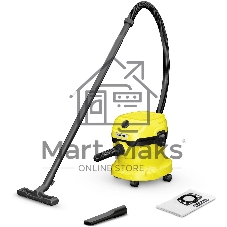 Строительный пылесос Karcher WD 2 Plus V-12/4/18 1000Вт (уборка: сухая/влажная/выдув/сбор воды) желтый