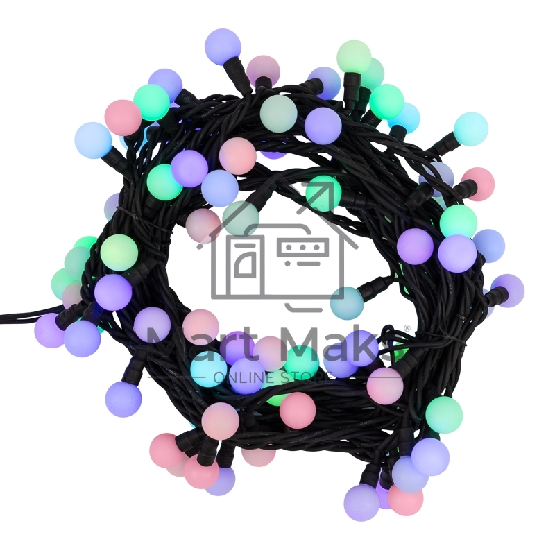 Гирлянда Neon-night Мультишарики Ø17,5 мм, 10 м, черный каучук, 80 LED, цвет RGB