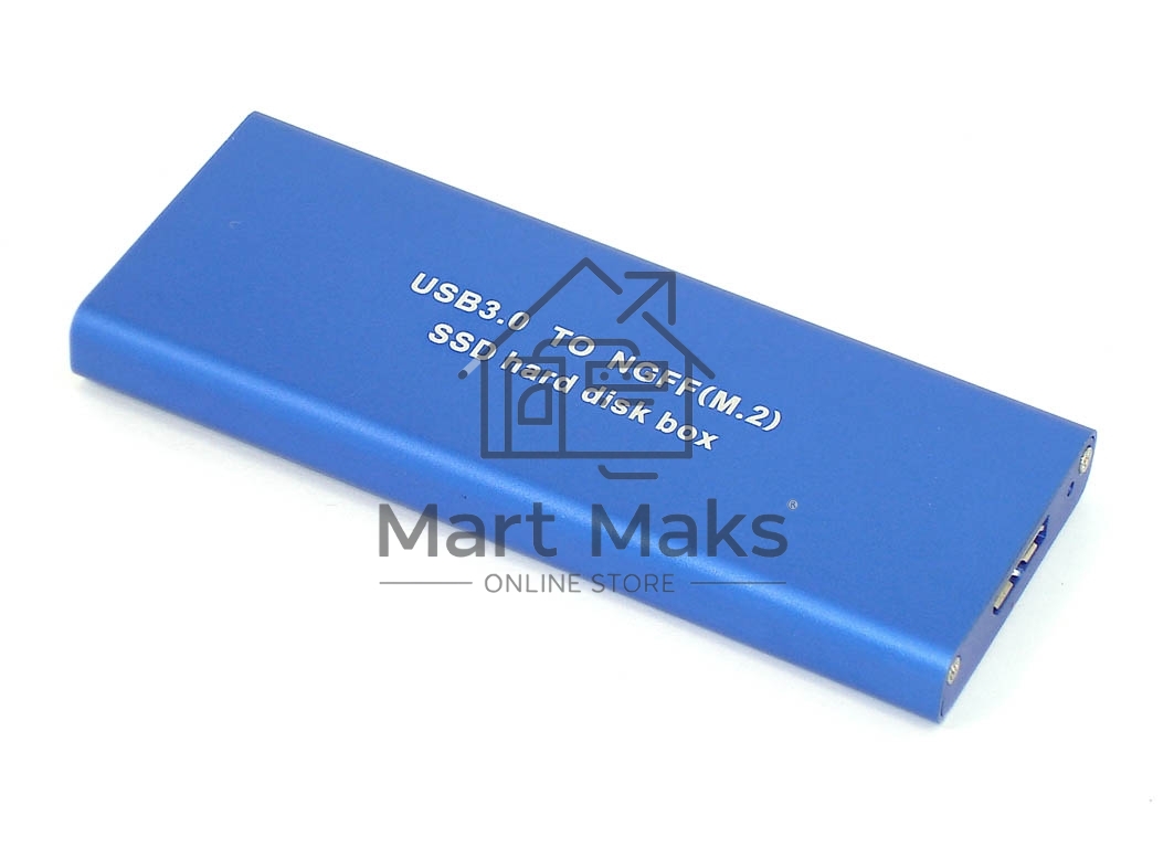 Бокс для SSD диска NGFF (M2) с выходом USB 3.0 алюминиевый, синий