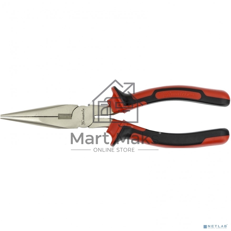 Длинногубцы MATRIX NICKEL, 200 мм, прямые никелированные, двухкомпонентные рукоятки 17168