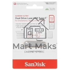 Флешка USB SanDisk Ultra Dual Luxe (SDDDC4-512G-G46), 512Gb, USB 3.2 Gen 1/USB Type-C, R/W 400/150, серебристый