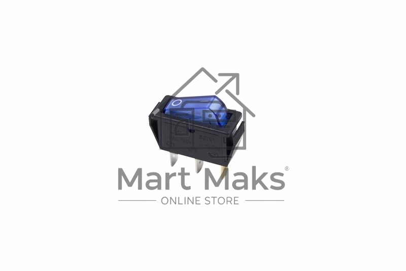 Выключатель клавишный 250V 15А (3с) ON-OFF синий с подсветкой Rexant