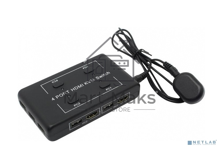 Переключатель KVM на 4 устройства ORIENT HS41, HDMI порты HDM + 2xUSB (клавиатура+мышь), поддержка 4K@30Hz, кнопка переключения на проводе 1.2 м, не требуется внешнее питание (31067)