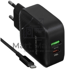 Сетевое зарядное устройство BOROFONE BA46A Premium, один порт USB, один порт Type-C, PD, 18W, 5V, 3.0A, черный