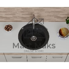 Мойка для кухни BAU Dream Black stone D 50, выпуск с сифоном в комплекте, черный камень