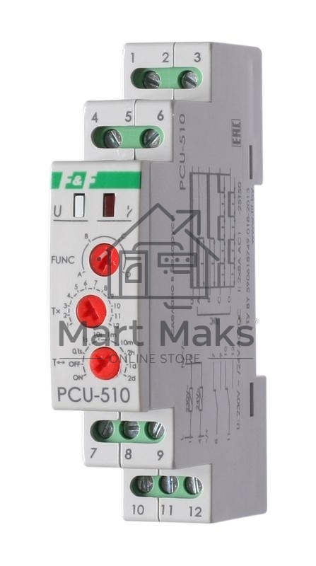 Реле времени PCU-510 (многофункц. 230В 2х8А 2перекл. IP20 монтаж на DIN-рейке) F&F EA02.001.009