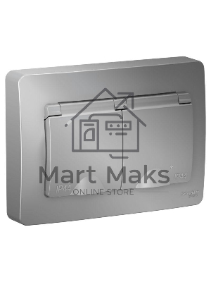 Розетка двойная с заземл.со шторк.,с крышками,16А,250В, АЛЮМИНИЙ С/У IP44