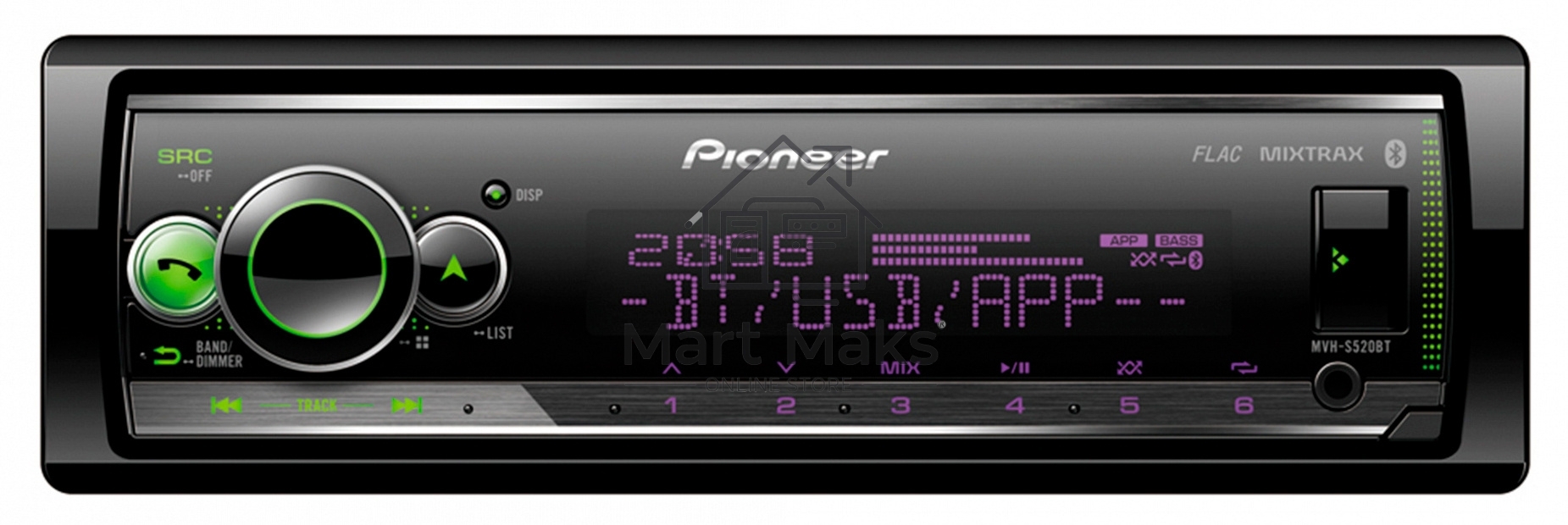 Автомагнитола Pioneer MVH-S520BT 1DIN 4x50Вт