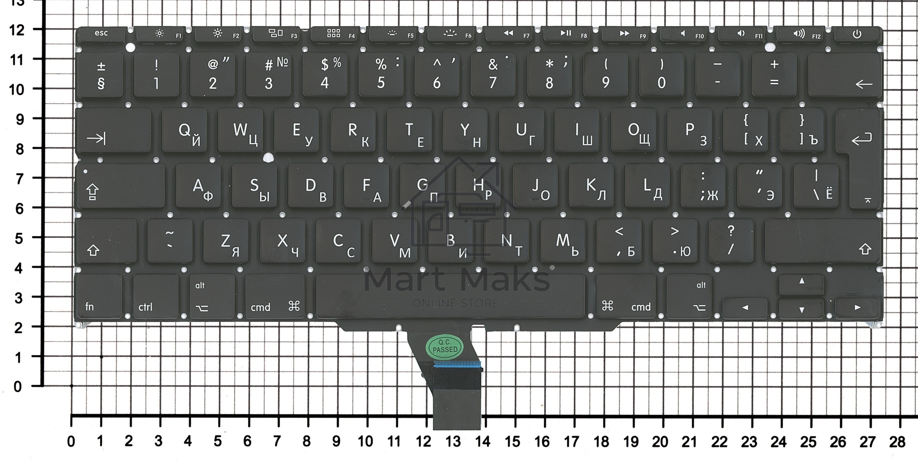 Клавиатура для ноутбука MacBook A1370 большой ENTER 2011+ с подсветкой