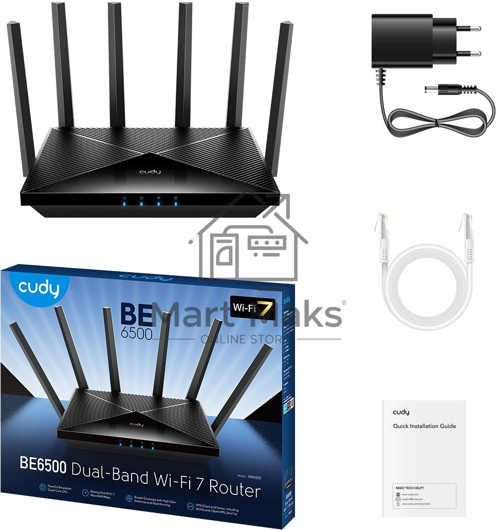 Маршрутизатор Cudy APP BE6500 2.5G Dual Band Wi-Fi 7 Mesh Router, Chipset Broadcom, 802.11be/ax/ac/a/b/g/n, 5764Mbps at 5GHz + 688Mbps at 2.4GHz, 1 x 2.5Gbps WAN Port, 4 x 10/100/1000Mbps Ports, 6 x 5dBi fixed antennas, WiFi router/AP/ Repeater/WISP Mode,