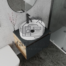 Комплект для ванной, 4 предмета (Тумба подвесная Blackwood 60 графит + Раковина BAU 51х41, с отв. под см-ль + Смеситель Dream Black, выпуск черный)