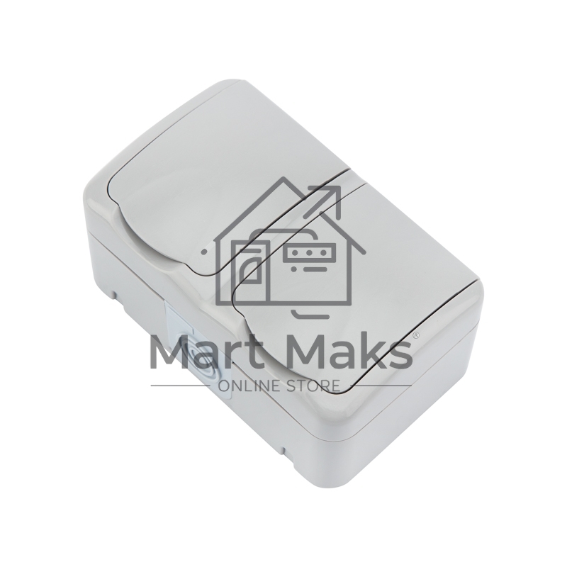 Блок горизонтальный 2 розетки Mini OG IP54 с заземлением, о/у, серый KRANZ