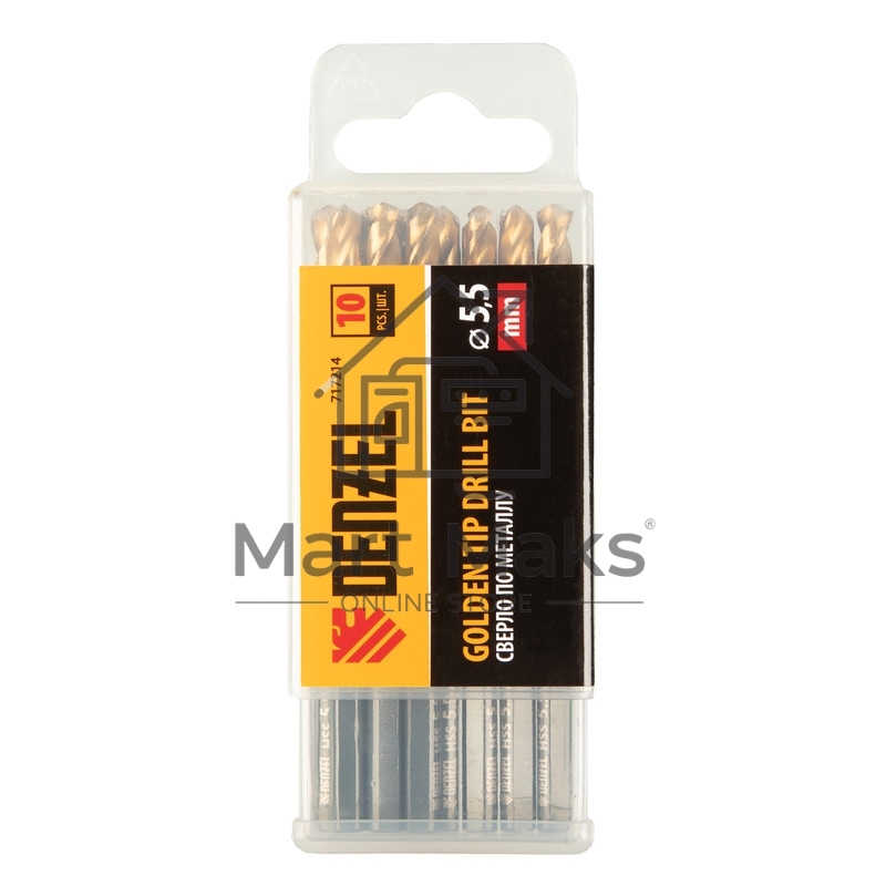 Сверло по металлу, 5,5 мм, HSS-Tin, Golden Tip, 10 шт. Denzel