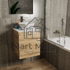 Тумба Bau Dream Blackwood 50 с дверцей, раковина BAU Crystal 40х40, смеситель для раковины высокий Hotel Still, нержавеющая сталь