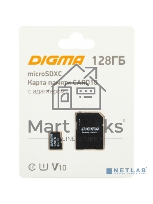 Флеш карта microSDXC 128Gb Class10 Digma CARD10 + adapter