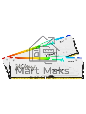 Оперативная память Kingston Fury Beast, DDR5, 64Gb (2x32Gb), 5600MHz, CL40, DIMM, с радиатором, RGB, белый
