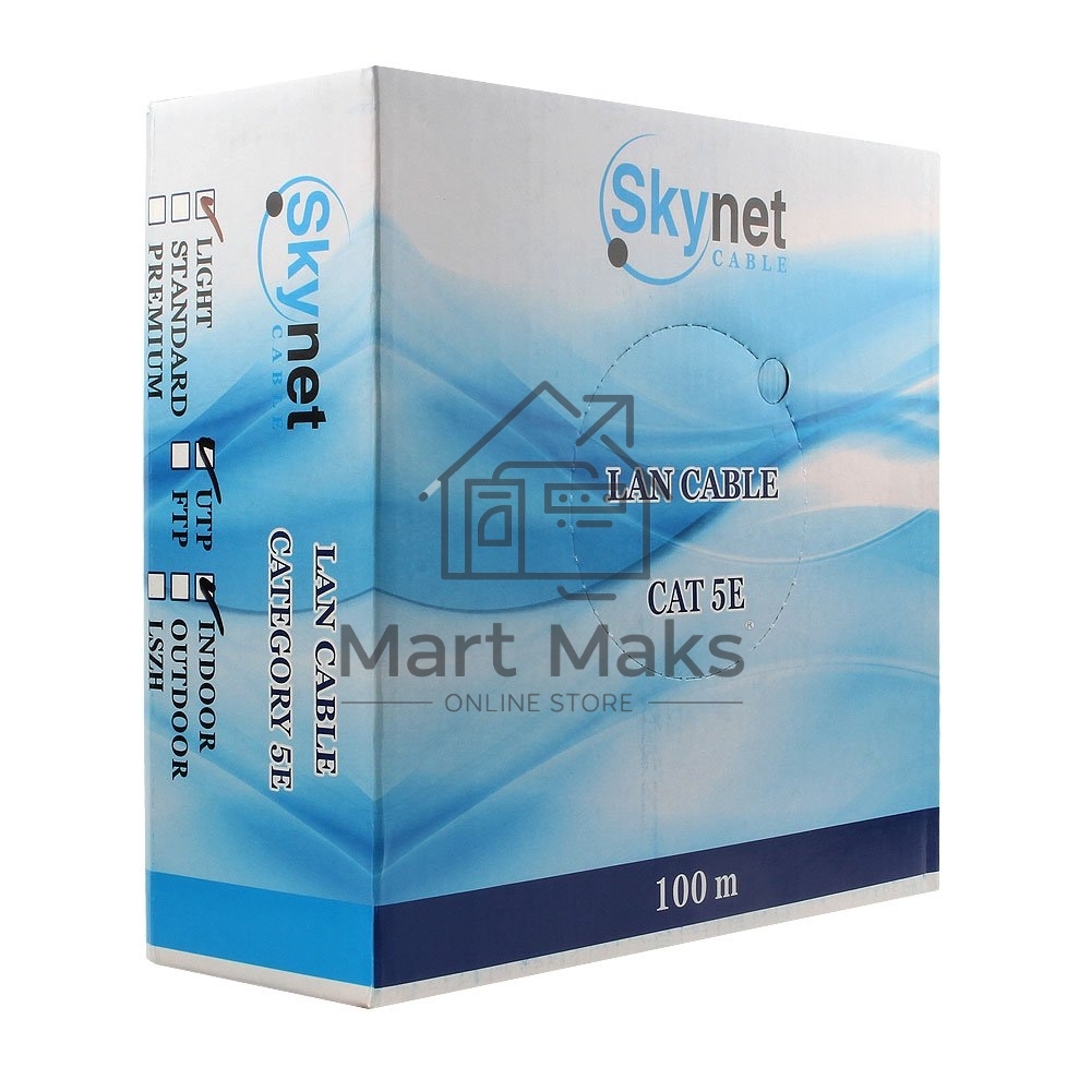 Кабель SkyNet Standart UTP indoor 2x2x0,48, медный, FLUKE TEST, кат.5e, однож., 100 м, box, серый