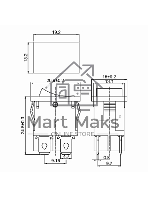 Выключатель клавишный 250V 6А (4с) ON-OFF зеленый с подсветкой Mini Rexant